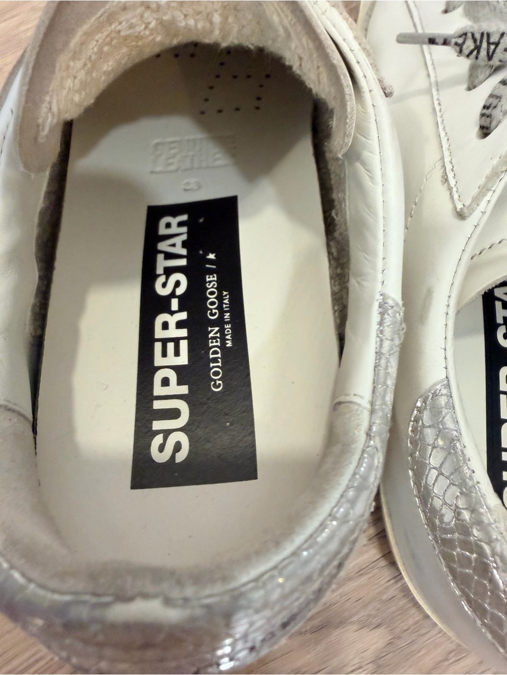 Golden Goose White Leather Sneakers with Blue Star and Silver Heel - Picture 8 of 8